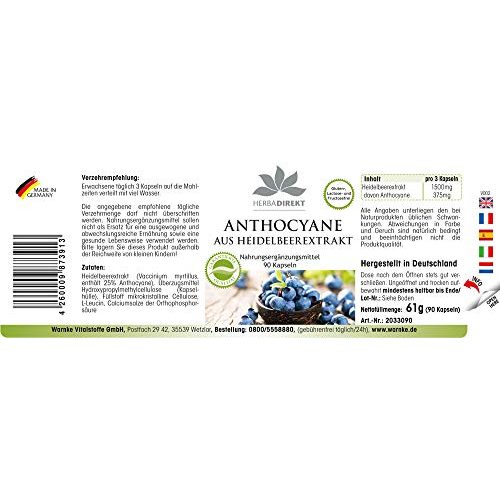 Heidelbeerextrakt herba direct Anthocyane aus 25%, 90 Kapseln