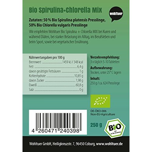 Spirulina Wohltuer + Chlorella Bio Algen Superfood Mix, 250g