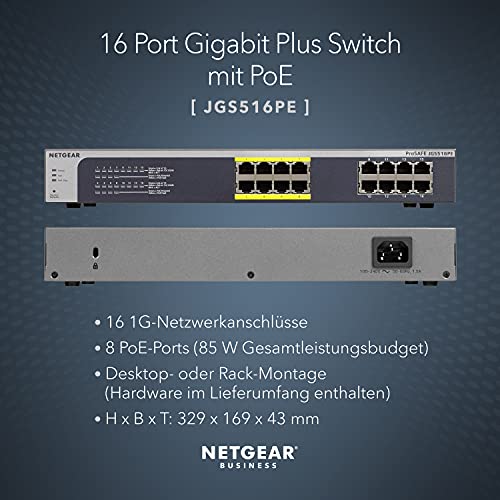 16-Port-Gigabit-Switch Netgear JGS516PE PoE Switch 16 Port