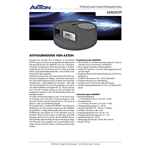 Reserverad-Subwoofer Axton AXB20STP: 20 cm / 8“ Aktivsubwoofer