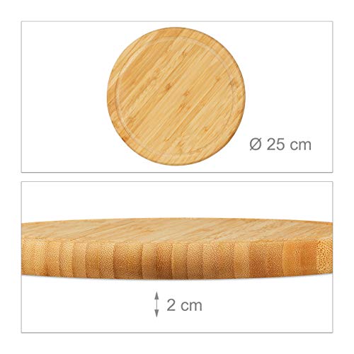 Frühstücksbrettchen Holz Relaxdays 6er Set, Bambus, rund, 25 cm